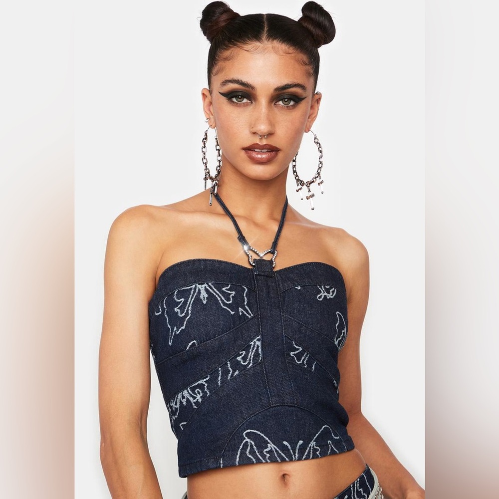 Jaded London Dark Blue Denim Strapless Crop Top